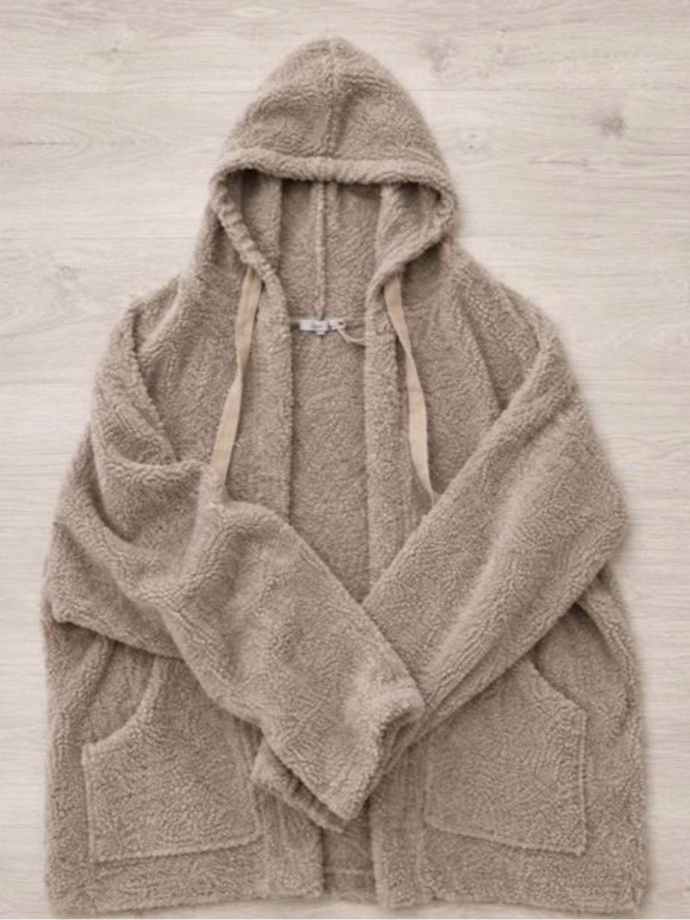 Cozy Hooded Teddy Sherpa Cardigan Sweater - Taupe